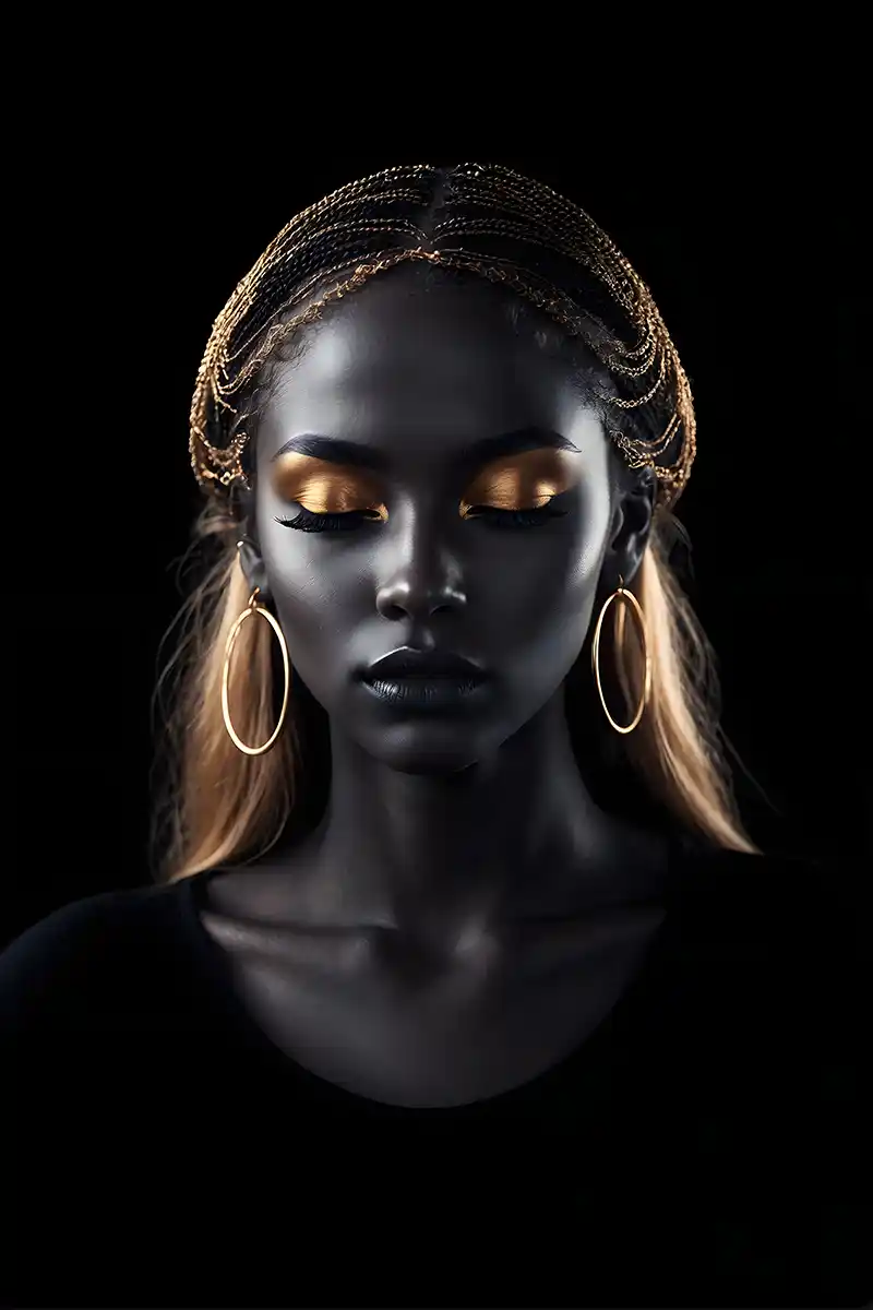 Portraits of Black women wearing jewelry and stylish clothing